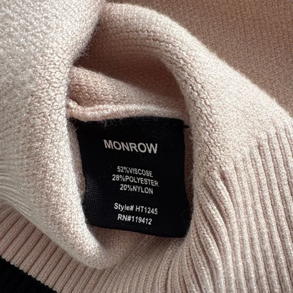 Monrow Black and Cream Women's Super Soft Crew Neck Sweater - Picture 5 of 5
